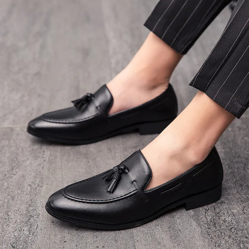 Elegant Slip-On Loafers for Men - Classic Italian Formal Evening Dress Shoes, Luxury Leather Wedding Footwear, Pointed Toe Design, Perfect for Spring and Autumn Occasions